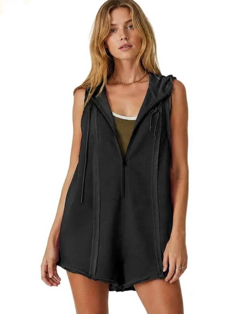 FREE PEOPLE | FP Movement - Free Spirit Romper size black hoodie sleeveless - M